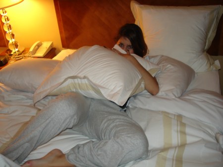 Katie's reaction after we told her we would draw on her face if she passed out!